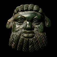 Greek Green Stone Bearded Face Amulet