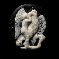 Large Post-Classical Glass Paste Cameo of a Female Figure with Eagle