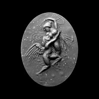 Large Post-Classical Glass Gem with Dancing Figures in Gold Mount