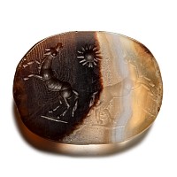 Post-Classical Banded Agate Gemstone with Two Horses and Sun