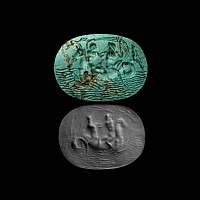 Large Post-Classical Turquoise Gemstone with Mythological Scene of Poseidon with Amphitrite on Seahorse