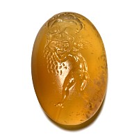 Roman Carnelian Gemstone with Eros, the Greek God of Love Holding a Theatrical Mask