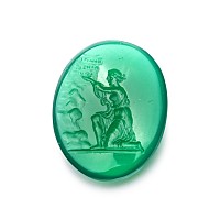 Neoclassical Tinted Green Agate Gemstone with a Votive Scene