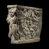 Large Roman Marble Garland Sarcophagus Panel with Theatrical Mask and Eros, the Greek God of Love