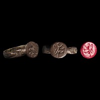 Medieval Bronze Ring with Rampant Heraldic Lion