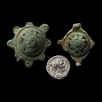 Roman Enamelled Bronze Umbonate Brooch and Silver Denarius Group