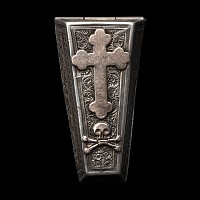 Victorian Silver Memento Mori Lidded Coffin-Shaped Casket with Skull and Crossed Bones