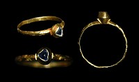 English Medieval - Gold Inscribed Ring with Sapphire