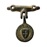 Medieval Knight's Gilt Bronze Heraldic Horse Harness Pendant and Hanger