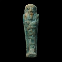 Egyptian Blue-Glazed Faience Shabti with Hieroglyphs