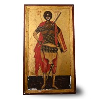 Painted Gilt Wooden Icon of Byzantine Saint George