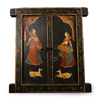 Indian Painted Gilt Wooden Doors with Musicians