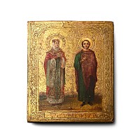 Russian Orthodox Icon with Saints Tamara (Holy Empress of Georgia, Tamara the Great), and Valerian