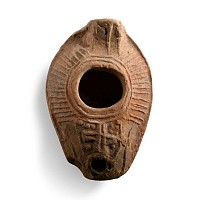 Byzantine Terracotta Slipper Oil Lamp with Cross