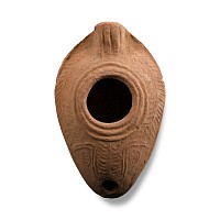 Byzantine Terracotta Slipper Oil Lamp with Fern
