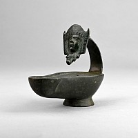 Roman Bronze Oil Lamp with Mask Handle