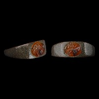 Roman Bronze Ring with Carnelian Gemstone with Clasped Hands