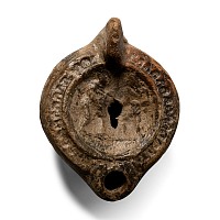 Roman Terracotta Oil Lamp with Gladiators