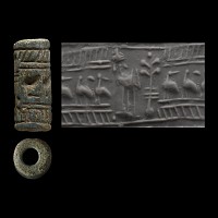 Mitanni Faience Cylinder Seal with Birds and Palm Tree
