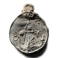 Medieval Lead Pilgrim's Pendant of Saint Margaret Slaying the Dragon