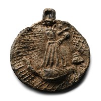 Medieval Lead Pilgrim's Pendant with Calvary and Dragon-Slaying