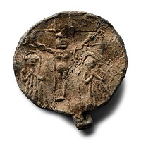 Medieval Lead Pilgrim's Pendant with Calvary and Dragon-Slaying