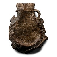 Byzantine Lead Pilgrim's Koutrouvion Holy Water Flask with Saint