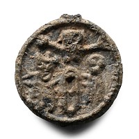 Medieval Pewter Pilgrim's Pendant with Mary and Calvary Scene