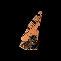 Greek Pottery Sherd with Inscription Above Hercules Wrestling a Warrior