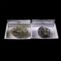 Group of Two [2] Boxed Large Huanuco Pyrite and Pyrite and Quartz on Galena Crystal Specimens