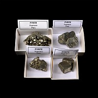 Group of Four [4] Boxed Large Huanuco Pyrite Crystal Specimens