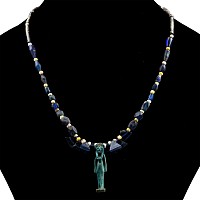 Egyptian Glass Bead Necklace with Large Sekhmet Faience Amulet