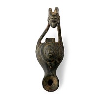 Roman Bronze Oil Lamp with Masks