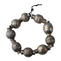 Very Large Bedouin Silver-Coloured Metal Bead Necklace String