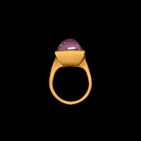Large Natural Pink Sapphire in 24 Carat Gold Mughal Ring