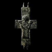 Byzantine Bronze Reliquary Cross Pendant Plate