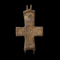 Byzantine Bronze Reliquary Cross Pendant Plate
