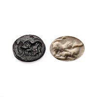 Roman Glass Gem with Lion Attacking a Bull