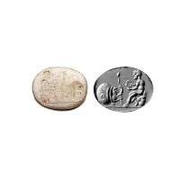 Roman White Gemstone with Alexander the Great and Philosopher Diogenes of Sinope