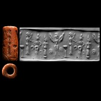 Western Asiatic Pink Stone Cylinder Seal with Figural Scene