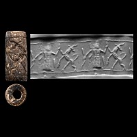 Western Asiatic Stone Cylinder Seal with Contest Scene