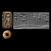 Western Asiatic Grey Stone Cylinder Seal with Figural Scene