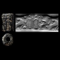 Western Asiatic Black Stone Cylinder Seal with Animals