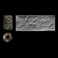 Western Asiatic Veined Stone Cylinder Seal with Animals