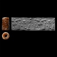 Western Asiatic Brown Stone Cylinder Seal with Worship Scene