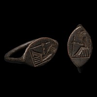 Large Greek Bronze Ring with Seated Figure