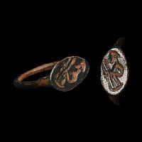 Greek Bronze Child's Ring with a Warrior