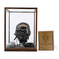 American Air Force WWII Sheepskin Helmet, Earphones, 'Posh' Goggles, Throat Mic and Oxygen Mask in Display Case