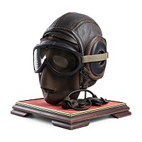 American Air Force WWII Sheepskin Helmet, Earphones, Goggles, Face Cover and Throat Mic in Display Case