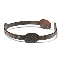 Byzantine Bronze Bracelet with Saints and Inscription